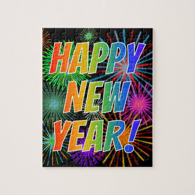 Fireworks + Rainbow Spectrum "HAPPY NEW YEAR!" Jigsaw Puzzle (Vertical)