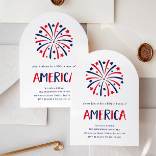 Fireworks   Red White and Blue 4th of July Party Invitation