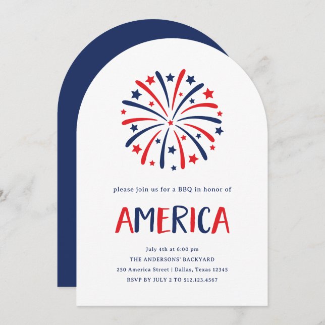 Fireworks | Red White and Blue 4th of July Party Invitation (Front/Back)
