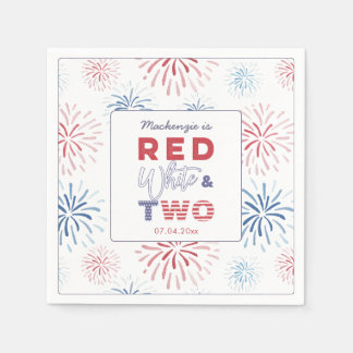 Fireworks Red White Two 2nd Birthday Party Napkin