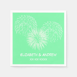 Fireworks, Seafoam Green Background, Name Monogram Napkin
