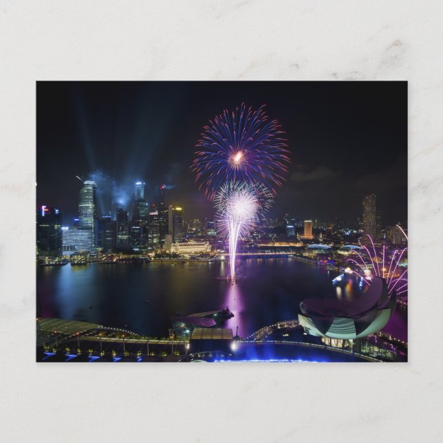 Fireworks Show in Boat Quay Singapore City Skyline Postcard (Front)