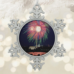 Fireworks Snowflake Pewter Christmas Ornament