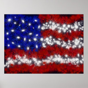 Fireworks Stars and Stripes American Flag Poster