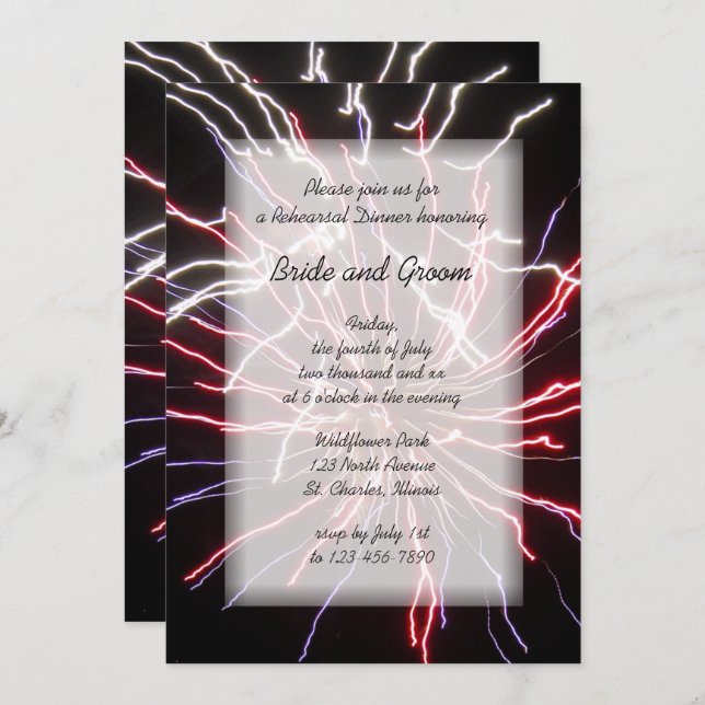 Fireworks Summer Wedding Rehearsal Dinner Invitation (Front/Back)