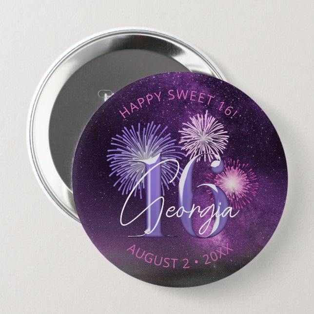 Fireworks Sweet 16 Purple ID984 10 Cm Round Badge (Front & Back)