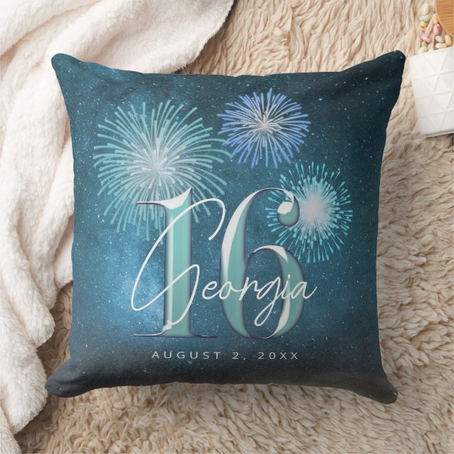 Fireworks Sweet 16 Teal ID984 Cushion (Blanket)