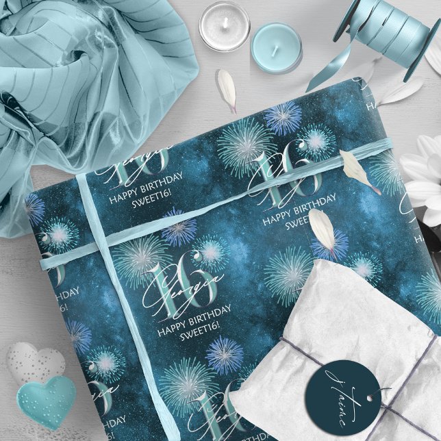 Fireworks Sweet 16 Teal ID984 Wrapping Paper (Creator Uploaded)