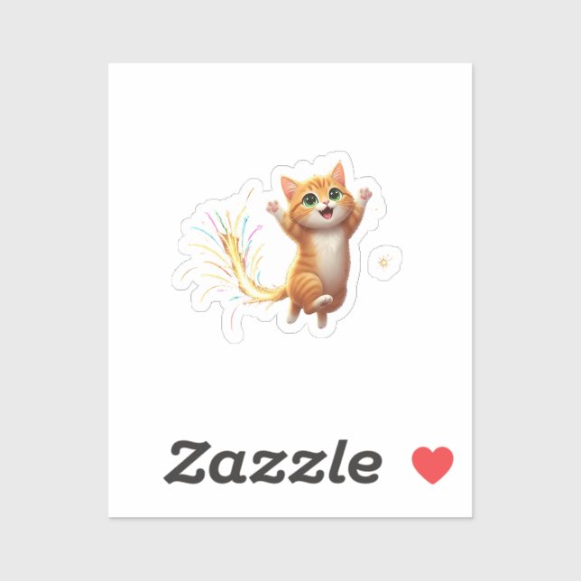 Fireworks Tail Cat Jumping Feline New Year Sparkle (Sheet)