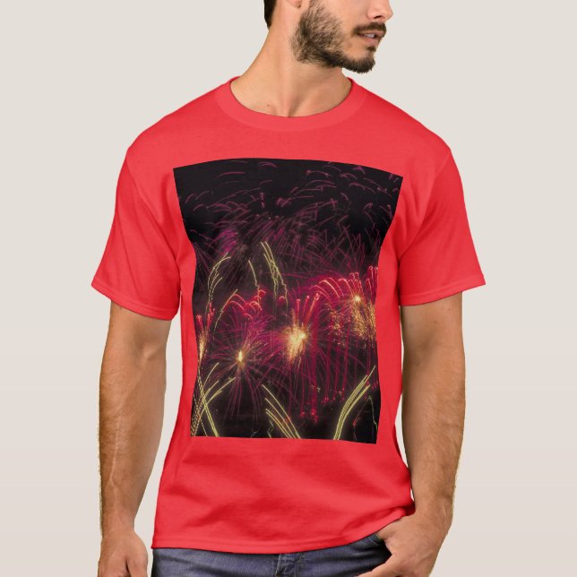 Fireworks that light up the sky, on a t-shirt (Front)