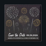 Fireworks Themed Black Gold Save The Date Magnet<br><div class="desc">Fireworks Themed Black Gold Save The Date Magnets - design features a rustic wood background with lanterns dangling from a snow covered evergreen tree branch. See matching products in this design found in the collection on this page.</div>