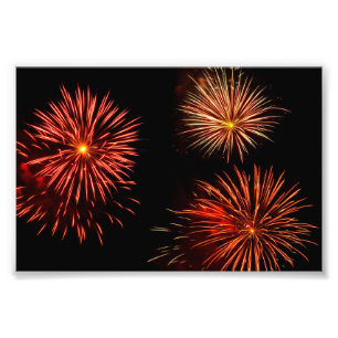 Fireworks trio against black sky photo print