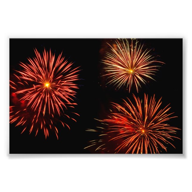 Fireworks trio against black sky photo print (Front)