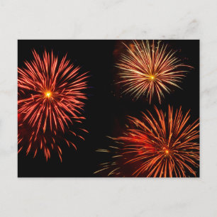 Fireworks trio against black sky postcard