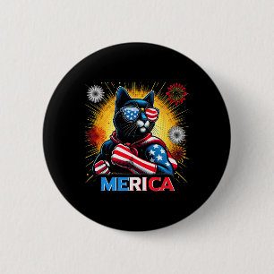 Fireworks Us Flag Patriotic Black Cat  6 Cm Round Badge