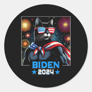 Fireworks Us President Biden 2024 Black Cat Classic Round Sticker
