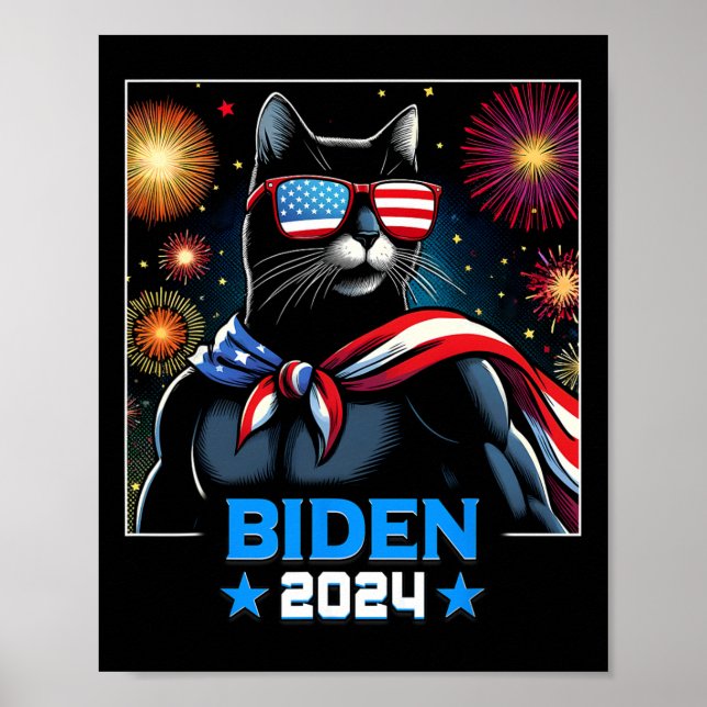 Fireworks Us President Biden 2024 Black Cat  Poster (Front)