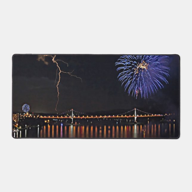 Fireworks With Lightning Desk Mat (Front)