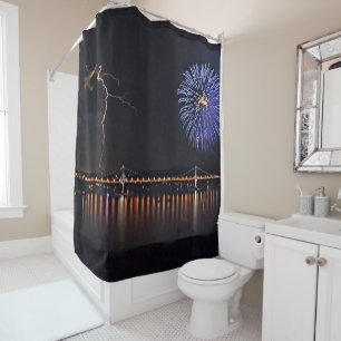 Fireworks With Lightning Shower Curtain