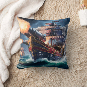 Firing Cannons From a Pirate Ship at Sea Cushion