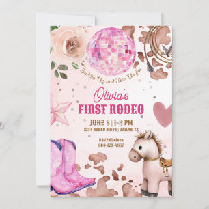 Firs Rodeo 1st Birthday Cowgirl Retro Disco Girl Invitation