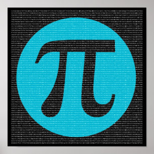 First 10,000 digits of Pi, blue on black Poster