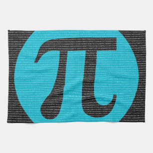 First 10,000 digits of Pi, blue on black Tea Towel