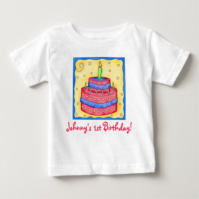 First (1st) Birthday Cake Tee Shirt (Front)