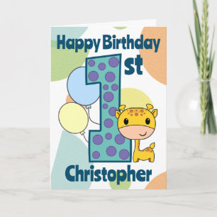 First 1st Birthday Giraffe Custom Card