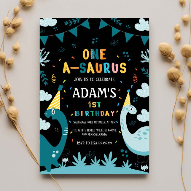 First 1st Birthday Green Dinosaur Invitation (Creator Uploaded)