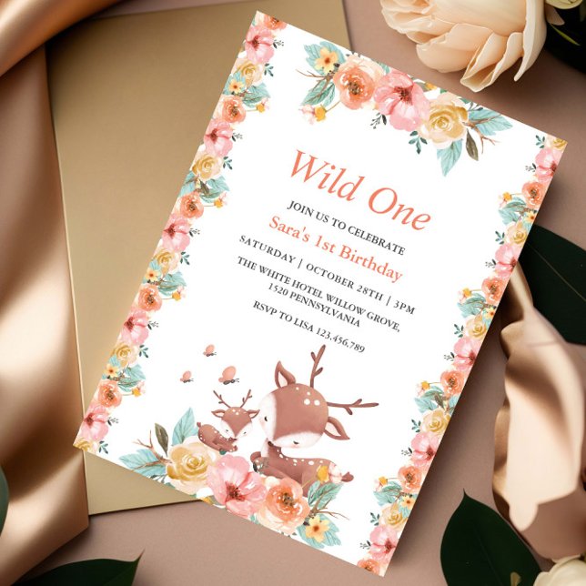 First 1st Birthday Safari Wild One Floral Invitation (Creator Uploaded)