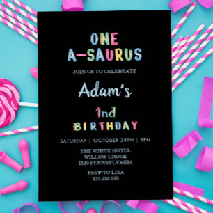 First 1st Birthday Simple Black Invitation