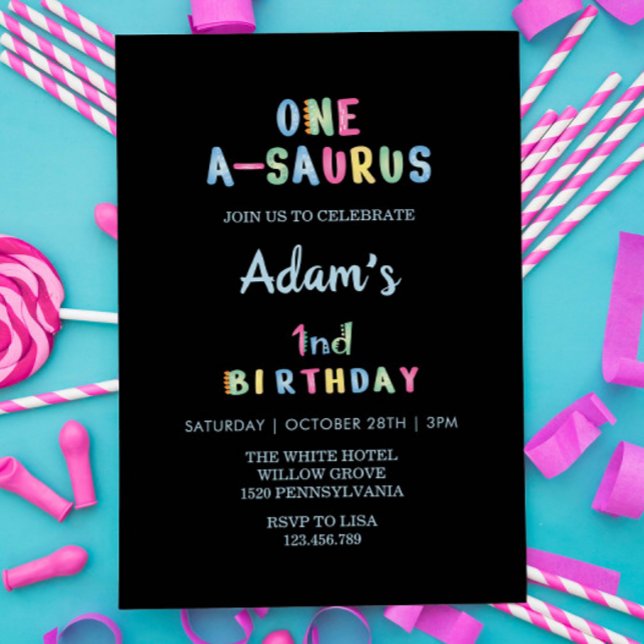 First 1st Birthday Simple Black Invitation (Creator Uploaded)