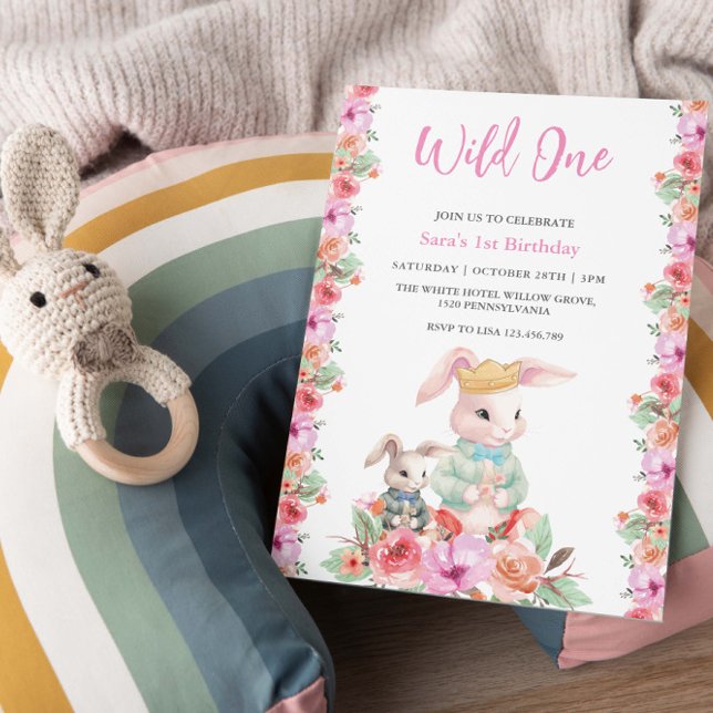 First 1st Birthday Wild One Floral Party Invitation (Creator Uploaded)