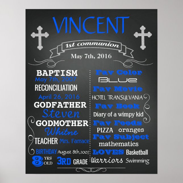 First 1st Communion chalkboard sign poster (Front)