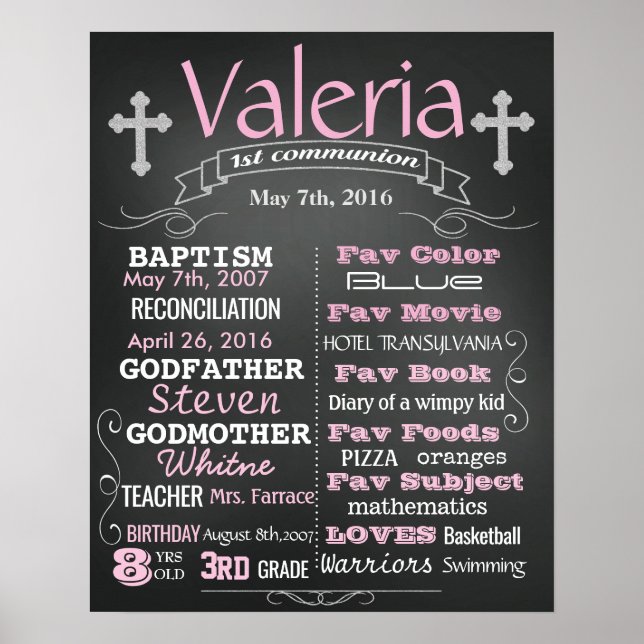 First 1st Communion chalkboard sign poster (Front)