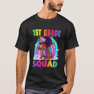 First 1St Grade Squad Black Dabbing Unicorn Back T T-Shirt