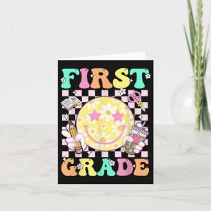First 1st Grade Teacher Kid Preppy First Day Of Sc Card