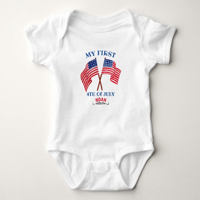 First 4th of July 4th Toddler Patriotic USA Flag B Baby Bodysuit (Front)