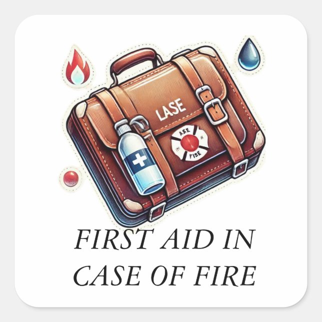 FIRST AID IN CASE OF FIRE SQUARE STICKER (Front)