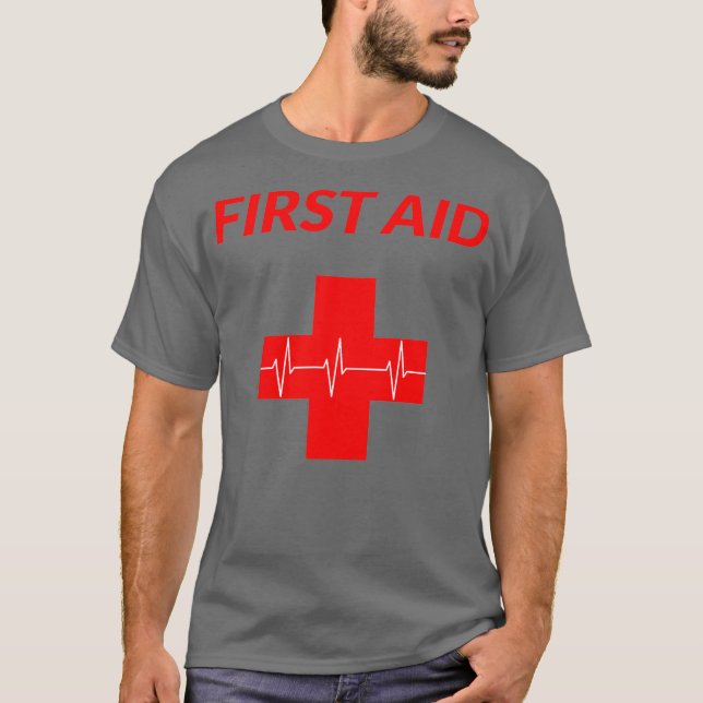 First Aid Red Heartbeat cross for quick help T-Shirt (Front)