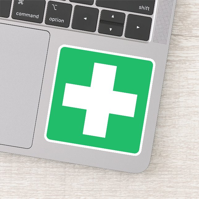 First aid symbol stickers, white cross on green (Detail)