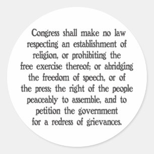 First Amendment Classic Round Sticker