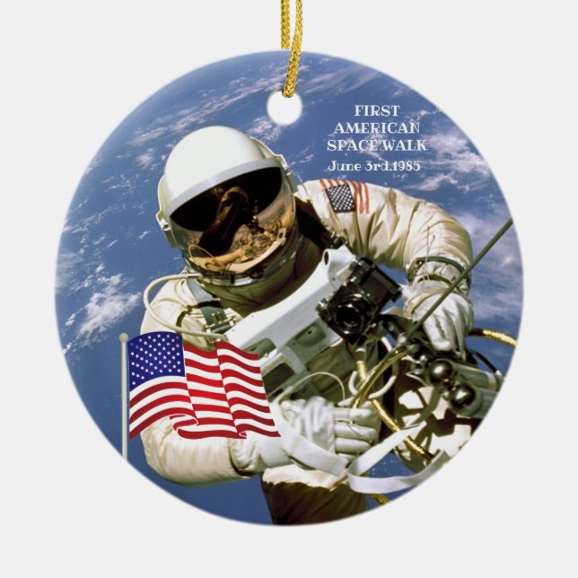 First American Astronaut Space Walk Ceramic Tree Decoration (Front)