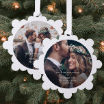 First Anniversary 2 Wedding Photos Paper Christmas Tree Decoration Card<br><div class="desc">Celebrate a joyful 1st wedding anniversary as Mr & Mrs with a custom 2 photo paper keepsake Christmas ornament. The wording and pictures on this template are simple to personalise can be different or the same on front and back. (IMAGE PLACEMENT TIP: An easy way to position a photo exactly...</div>