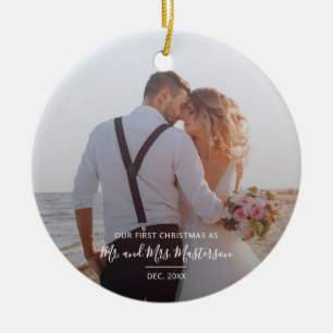 First Anniversary as Mr and Mrs Couples Photo Ceramic Tree Decoration