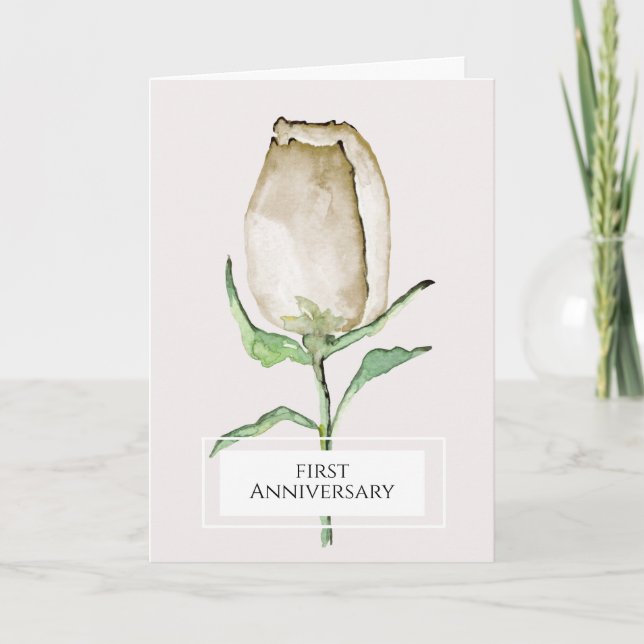 first Anniversary, Modern, elegant, rose, Card (Front)