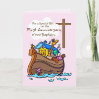 First Anniversary of Baptism Girl Noah's Ark
