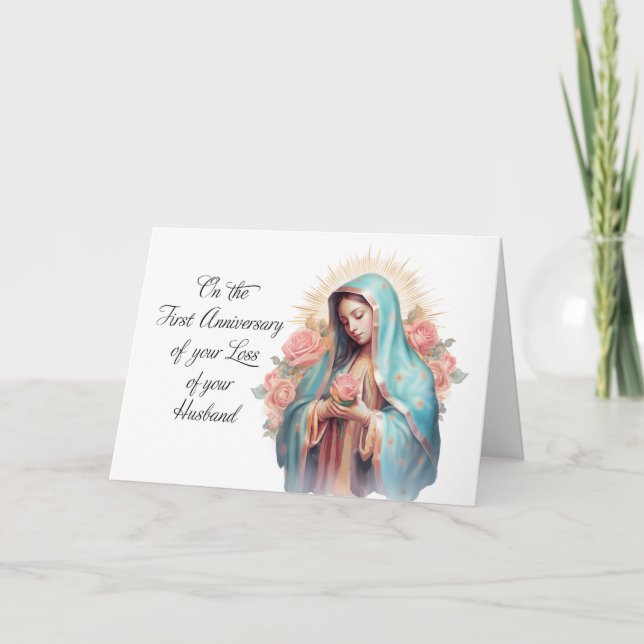 First Anniversary of Loss of Husband Blessed Mary Card (Front)