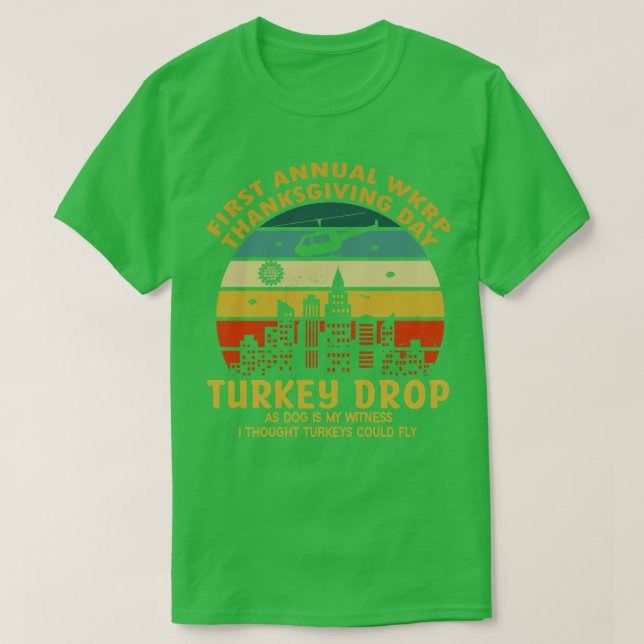 First Annual Wkrp Thanksgiving Day Turkey Drop Vin T-Shirt (Design Front)